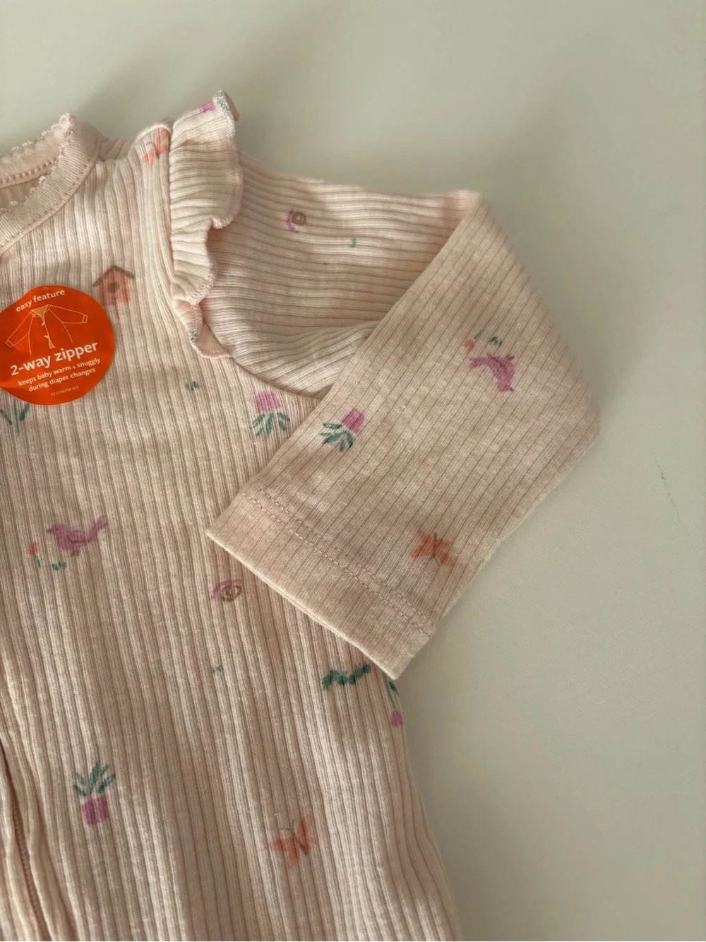 Carter's baby Light Pink Ribbed Floral Baby Footed One-Piece 9 months
